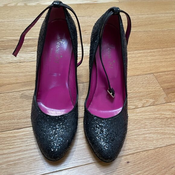 Ferca 81 Black Glitter Ankle Strap Heels – Made in Italy (Size 39 / US 8.5–9) - Picture 7 of 7